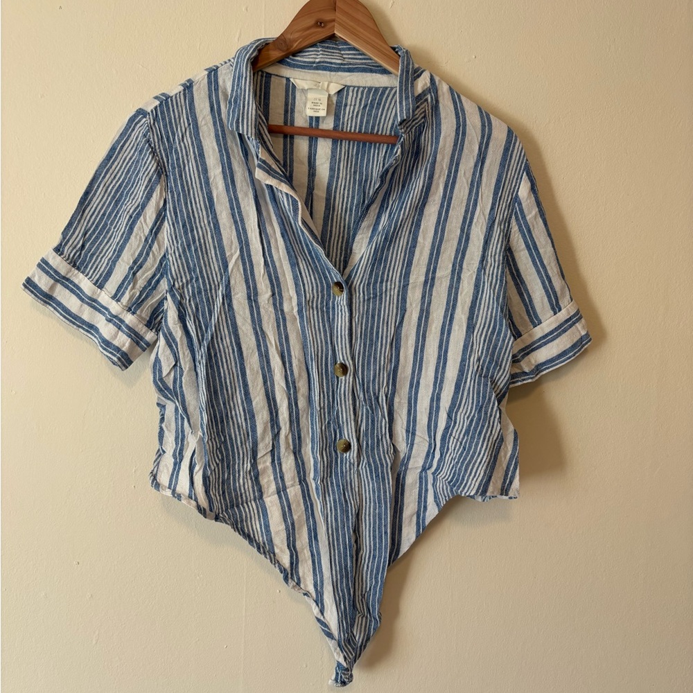 H&M Blue and White Striped Top